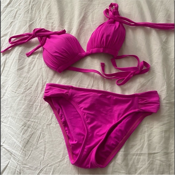 La Blanca Bikini 6 Gathered Hot Pink Swimsuit 2 Piece Set Bathing Suit S/M - Picture 10 of 10